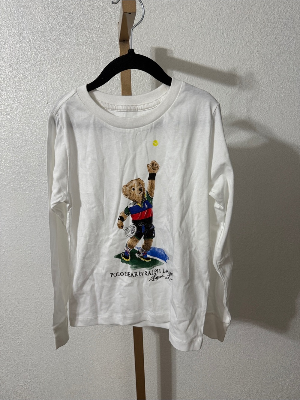 Ralph Lauren Kids Polo Bear Tennis Long-Sleeve Tee - White- size 5- NWOT